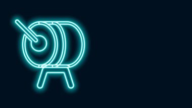 Parlayan neon hattı Ramazan davul simgesi siyah arkaplanda izole edildi. 4K Video hareketli grafik canlandırması