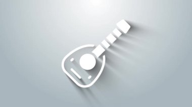 Gri arkaplanda beyaz müzik aleti Lavta simgesi izole edildi. Arapça, doğulu, Yunan müzik aleti. 4K Video hareketli grafik canlandırması