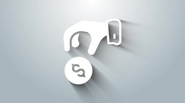 Beyaz Bağış yapın ya da sadakalarınızı gri arka planda izole edilmiş Müslüman zorunluluk simgesi olarak ödeyin. Kurban Bayramı 'ndan önce Ramazan Kareem' de bir sadaka. 4K Video hareketli grafik canlandırması