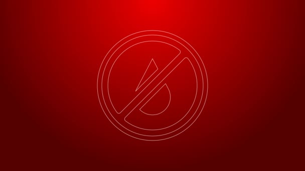 Green line No water icon isolated on red background. Ramadan festival related. 4K Video motion graphic animation — Vídeo de Stock