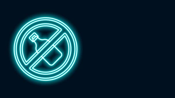 Glowing neon line No alcohol icon isolated on black background. Prohibiting alcohol beverages. Forbidden symbol with beer bottle glass. 4K Video motion graphic animation — Stock Video