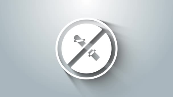 Icône blanche No Smoking isolée sur fond gris. Symbole de cigarette. Animation graphique de mouvement vidéo 4K — Video