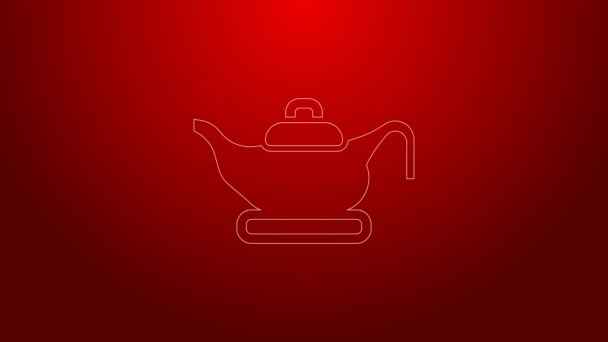 Green line Oil lamp icon isolated on red background. 4K Video motion graphic animation — Video Stock