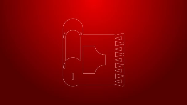 Green line Traditional carpet culture ramadan arabic islamic celebration icon isolated on red background. 4K Video motion graphic animation — Stok Video