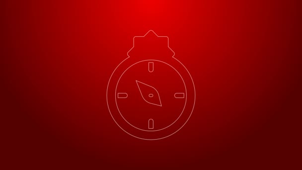 Green line Qibla icon isolated on red background. Qibla Islamic Arab term used for the direction for offering a prayer, which is Kaaba in Mecca. 4K Video motion graphic animation — Stockvideo