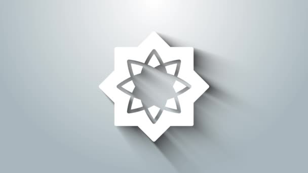 White Islamic octagonal star ornament icon isolated on grey background. 4K Video motion graphic animation — Video Stock