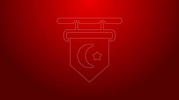 Green line Star and crescent - symbol of Islam icon isolated on red background. Religion symbol. 4K Video motion graphic animation — Vídeo de Stock