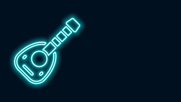 Glowing neon line Musical instrument lute icon isolated on black background. Arabic, Oriental, Greek music instrument. 4K Video motion graphic animation — Stock Video