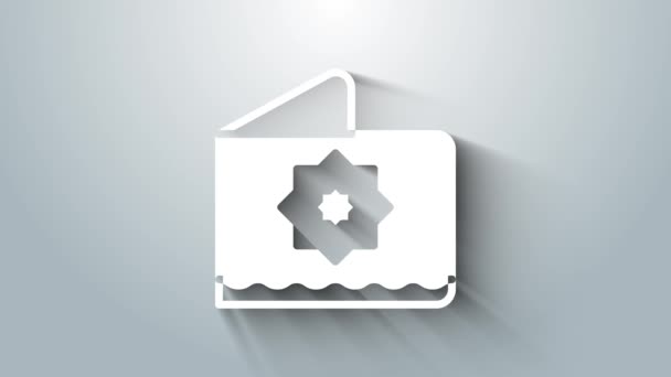 Символ орнамента белой исламской восьмиугольной звезды выделен на сером фоне. Видеографическая анимация 4K — стоковое видео