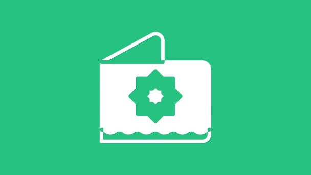 白色的伊斯兰八角形星形装饰图标孤立在绿色背景。4K视频运动图形动画 — 图库视频影像