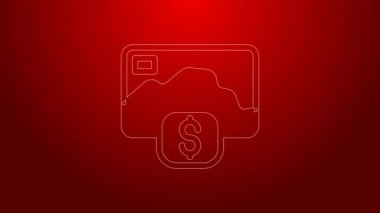 Yeşil çizgi kredi kartı simgesi kırmızı arkaplanda izole edildi. Çevrimiçi ödeme. Nakit çekilmesi. Finansal operasyonlar. Alışveriş tabelası. 4K Video hareketli grafik canlandırması