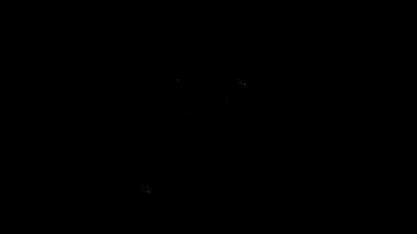 Alış veriş binası ya da market simgesi içeren beyaz çizgi haritası rozeti siyah arkaplanda izole edilmiş. Dükkan inşaatı. 4K Video hareketli grafik canlandırması