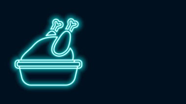Parlayan neon hattı, kızarmış hindi ya da siyah arka planda izole edilmiş tavuk ikonu. 4K Video hareketli grafik canlandırması
