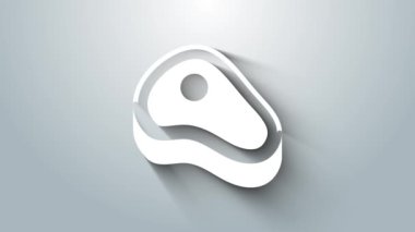 Gri arkaplanda beyaz biftek ikonu var. 4K Video hareketli grafik canlandırması