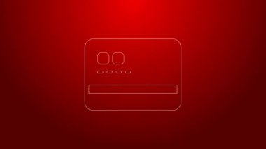 Yeşil çizgi kredi kartı simgesi kırmızı arkaplanda izole edildi. Çevrimiçi ödeme. Nakit çekilmesi. Finansal operasyonlar. Alışveriş tabelası. 4K Video hareketli grafik canlandırması