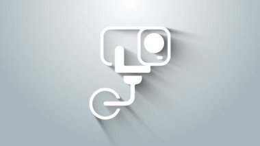 Gri arkaplanda beyaz güvenlik kamerası simgesi izole edildi. 4K Video hareketli grafik canlandırması