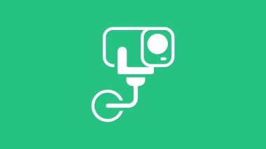 Beyaz güvenlik kamerası simgesi yeşil arkaplanda izole edildi. 4K Video hareketli grafik canlandırması