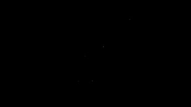 Siyah zemin üzerinde fiyat etiketi simgesi olan beyaz çizgi karton kutu. Kutu, paket, paket işareti. Teslimat ve ambalaj. 4K Video hareketli grafik canlandırması