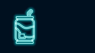 Parlayan neon hattı Soda kutusu simgesi siyah arkaplanda izole edildi. 4K Video hareketli grafik canlandırması