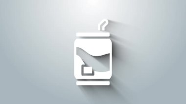 Beyaz Soda kutusu gri arkaplanda izole edilmiş. 4K Video hareketli grafik canlandırması