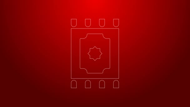 Green line Traditional carpet culture ramadan arabic islamic celebration icon isolated on red background. 4K Video motion graphic animation — Stock Video