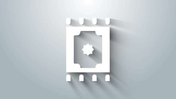 Blanco Alfombra tradicional cultura ramadán árabe islámico celebración icono aislado sobre fondo gris. Animación gráfica de vídeo 4K — Vídeo de stock