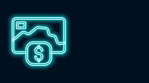 Glödande neon line Kreditkort ikon isolerad på svart bakgrund. Betalning online. Kontantuttag. Finansiella transaktioner. Köptecken. 4K Video motion grafisk animation — Stockvideo