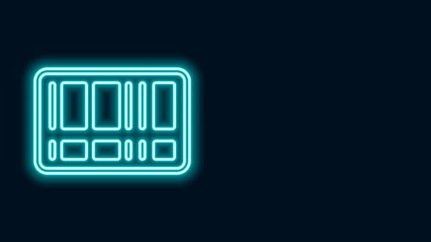 Linea al neon luminosa icona del codice a barre isolata su sfondo nero. Animazione grafica 4K Video motion — Video Stock