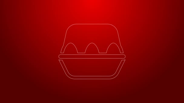 Green line Chicken egg in box icon isolated on red background. 4K Video motion graphic animation — Stock Video