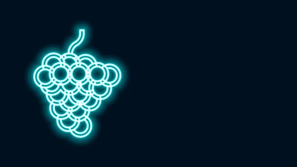 Сяюча неонова лінія Піктограма плодів винограду ізольована на чорному тлі. 4K Відео рух графічна анімація — стокове відео