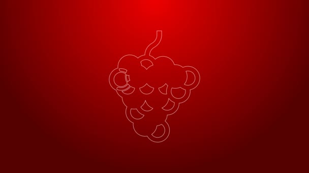 Green line Grape fruit icon isolated on red background. 4K Video motion graphic animation — Video Stock