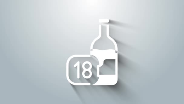 White Wine bottle icon isolated on grey background. Age limit for alcohol. 4K Video motion graphic animation — Vídeo de Stock