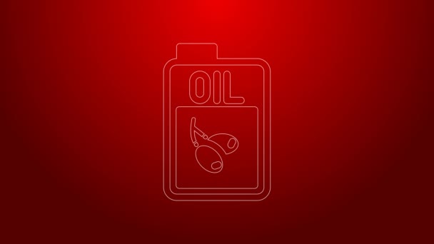 Green line Bottle of olive oil icon isolated on red background. Jug with olive oil icon. 4K Video motion graphic animation — Stock Video