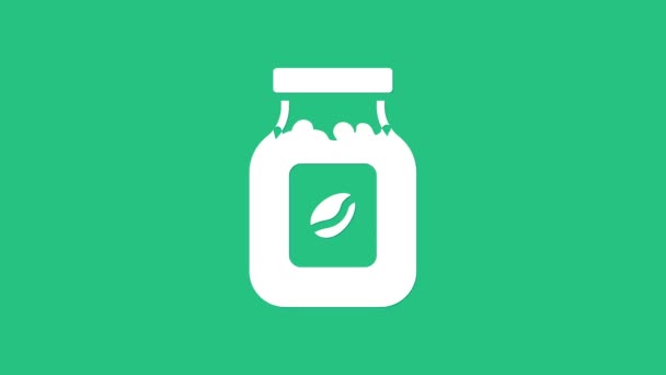 White Coffee jar bottle icon isolated on green background. 4K Video motion graphic animation — Video Stock