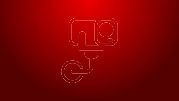 Green line Security camera icon isolated on red background. 4K Video motion graphic animation — Stock Video