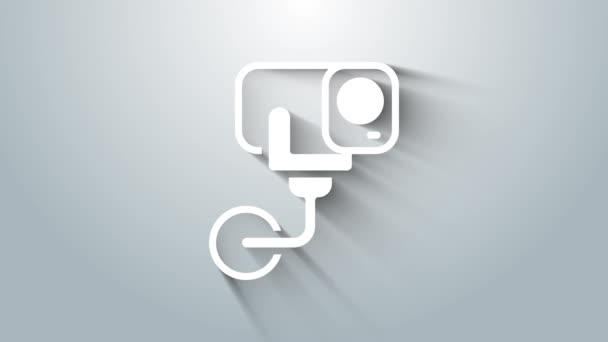 White Security camera icon isolated on grey background. 4K Video motion graphic animation — Stock Video