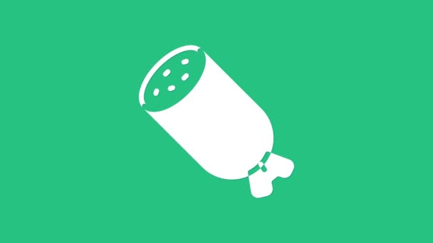 Icono de salchicha Salami blanco aislado sobre fondo verde. Producto de carne delicatessen. Animación gráfica de vídeo 4K — Vídeos de Stock