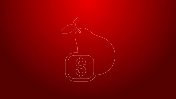 Green line Price tag for pear icon isolated on red background. 4K Video motion graphic animation — Vídeo de Stock