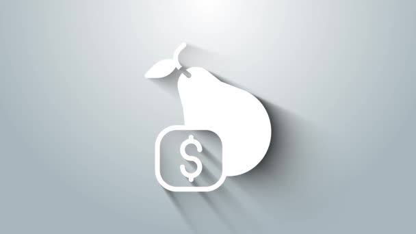 White Price tag for pear icon isolated on grey background. 4K Video motion graphic animation — Vídeo de Stock