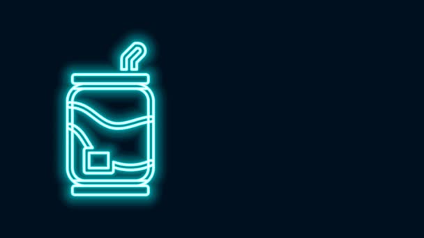 Glowing neon line Soda can icon isolated on black background. 4K Video motion graphic animation — Stock Video