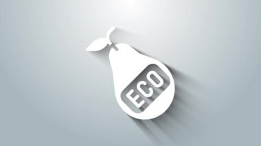 Beyaz sağlıklı organik vejetaryen gıda armut ikonu gri arka planda izole edilmiş. Yaprak sembollü meyve. Sağlıklı, eko, organik, meyve. 4K Video hareketli grafik canlandırması