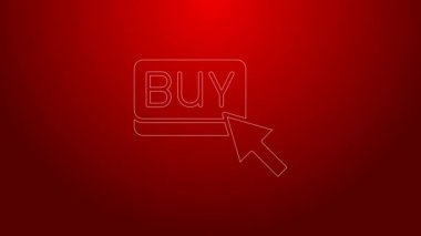 Kırmızı arkaplanda yeşil çizgi satın alma simgesi izole edildi. Finansal ve borsa yatırım konsepti. 4K Video hareketli grafik canlandırması