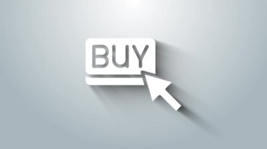 Beyaz Alım düğmesi simgesi gri arkaplanda izole edildi. Finansal ve borsa yatırım konsepti. 4K Video hareketli grafik canlandırması