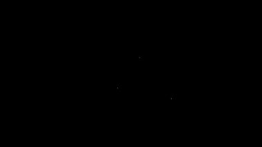 Siyah arka planda izole edilmiş bir çek simgesi olan beyaz çizgi yazar kasa makinesi. Kasiyer tabelası. Tabut sembolü. 4K Video hareketli grafik canlandırması