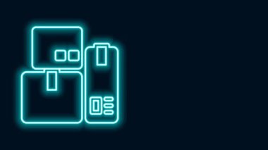 Siyah arka planda izole edilmiş bir çek ikonu olan parlak neon hattı yazar kasa makinesi. Kasiyer tabelası. Tabut sembolü. 4K Video hareketli grafik canlandırması