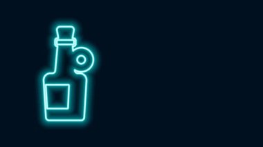 Parlayan neon hattı Alkol, siyah arka planda izole edilmiş rom şişesi ikonu. 4K Video hareketli grafik canlandırması