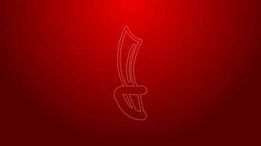 Yeşil çizgi korsan kılıç simgesi kırmızı arkaplanda izole edildi. Kılıç işareti. 4K Video hareketli grafik canlandırması