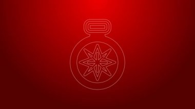 Yeşil çizgi pusula simgesi kırmızı arkaplanda izole edildi. Rüzgâr yön bulma sembolü. Rüzgar gül işareti. 4K Video hareketli grafik canlandırması