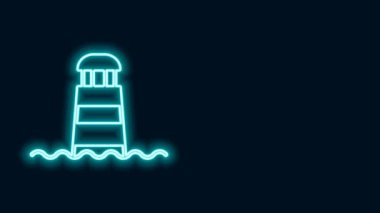 Parlayan neon hattı deniz feneri simgesi siyah arkaplanda izole edildi. 4K Video hareketli grafik canlandırması