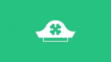 Beyaz Korsan şapka simgesi yeşil arkaplanda izole edildi. 4K Video hareketli grafik canlandırması